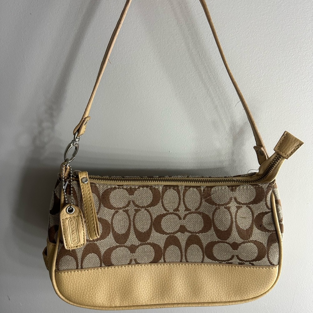 Vintage Coach Brown and Tan Signature Shoulder Bag